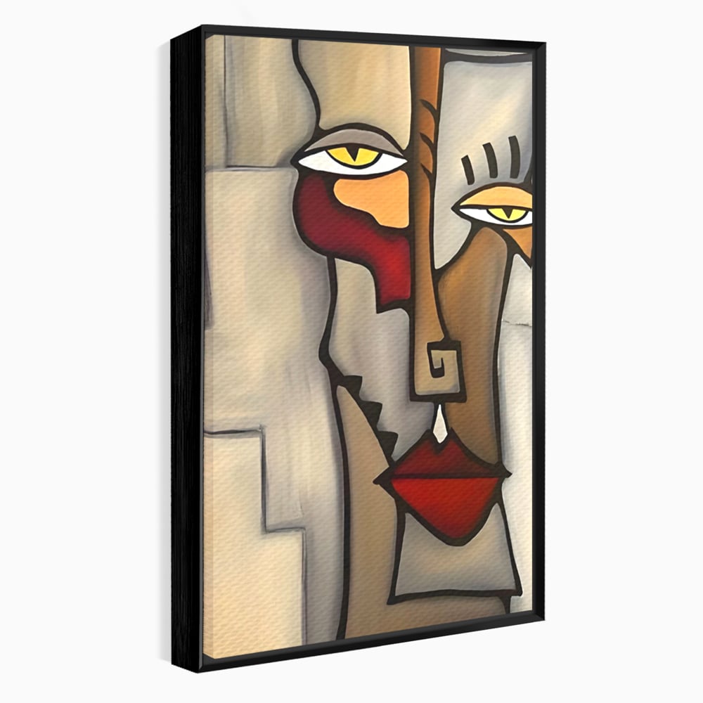 Tablou canvas cu tablou canvas cu portret cubist, in rama de aluminiu negru